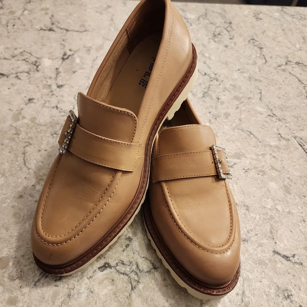 Able Tan Leather Loafers with Buckle Detail